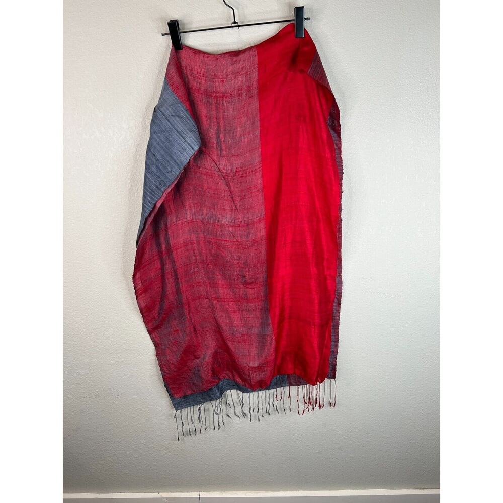Unbranded Women's Fringed Scarf Red Gray One Size